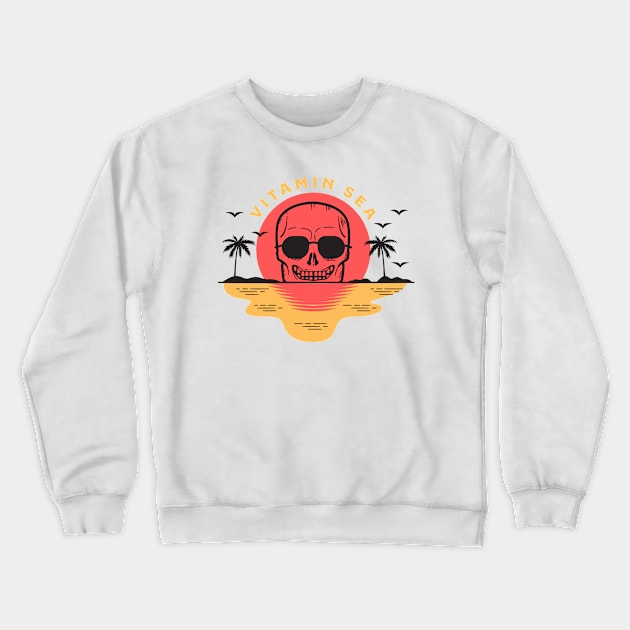 Vitamin Sea Skull Retro Sunset Crewneck Sweatshirt by DesignIndex